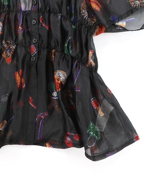 ScoLar(スカラー)の「161662:おしゃれネコちゃん柄シアーシャツ(シャツ/ブラウス・レディース・アイボリー/ブラック・M)」の6枚目の写真