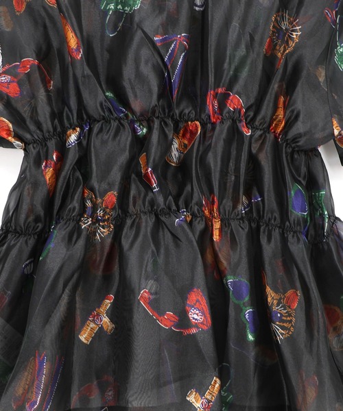 ScoLar(スカラー)の「161662:おしゃれネコちゃん柄シアーシャツ(シャツ/ブラウス・レディース・アイボリー/ブラック・M)」の5枚目の写真