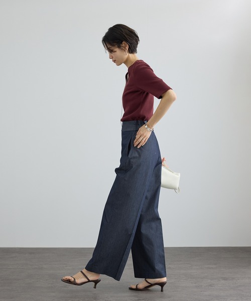 SALON adam et rope'(サロン アダム エ ロペ)の「コットンライクスタイルアップパンツ 2(その他パンツ・レディース・ベージュ/ブラック/ネイビー・X-SMALL/S/M)」の9枚目の写真