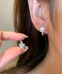 ジルコンスター星デザインフープドロップピアス