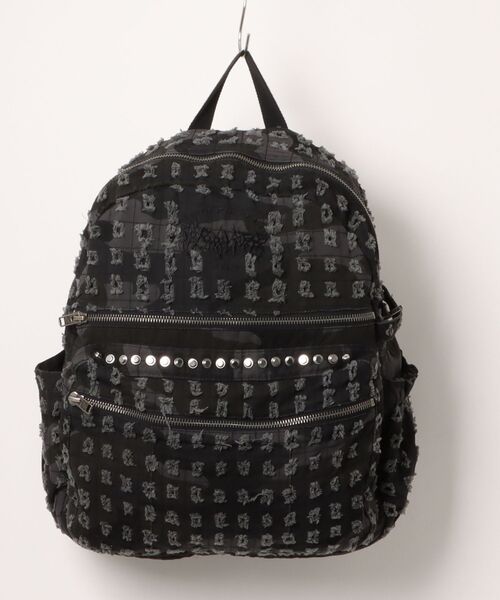 L.H.P(エルエイチピー)の「RECKLESS SCHOLARS/レックレス スカラーズ/CAMMO TRASHED STUDDED BACKPACK(バックパック/リュック・レディース・ブラック・F)」の1枚目の写真