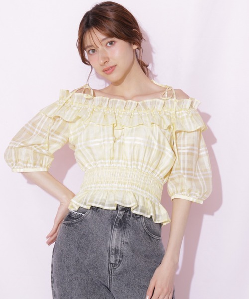 JILL by JILL STUART(ジルバイジルスチュアート)の「フリルギャザーチェックブラウス(シャツ/ブラウス・レディース・ピンク/ホワイト/イエロー・FREE)」の6枚目の写真