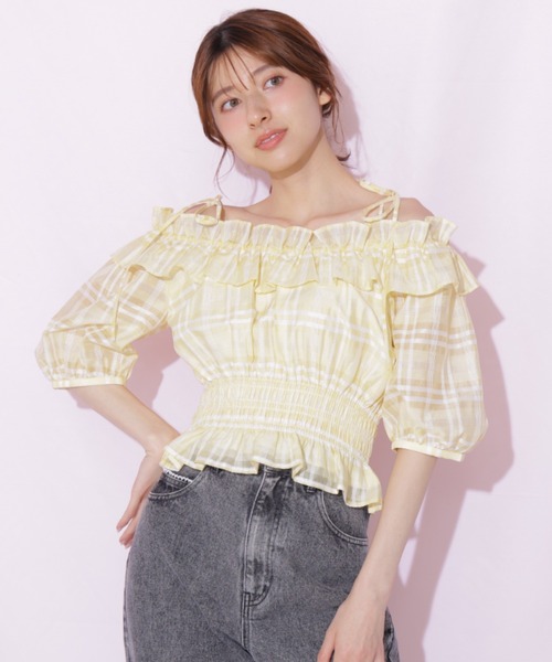 JILL by JILL STUART(ジルバイジルスチュアート)の「フリルギャザーチェックブラウス(シャツ/ブラウス・レディース・ピンク/ホワイト/イエロー・FREE)」の7枚目の写真