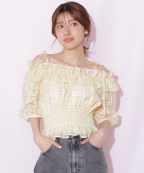 JILL by JILL STUART(ジルバイジルスチュアート)の「フリルギャザーチェックブラウス(シャツ/ブラウス・レディース・ピンク/ホワイト/イエロー・FREE)」の5枚目の写真