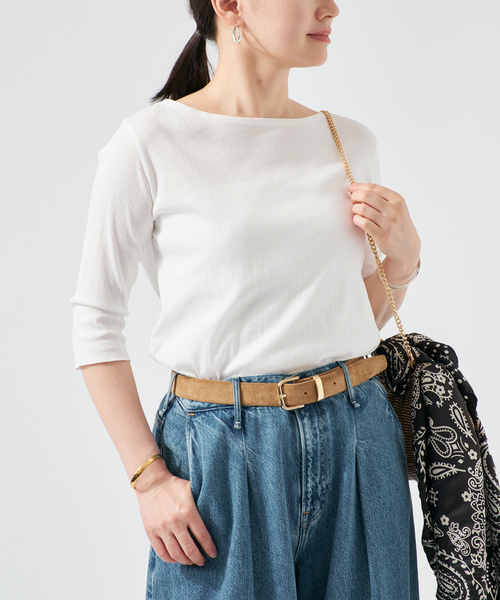 VERMEIL par iena（ヴェルメイユパーイエナ）の「《追加》Ballet neck RIB プルオーバー（Tシャツ/カットソー・レディース・ブラック/ホワイト・FREE）」の2枚目の写真