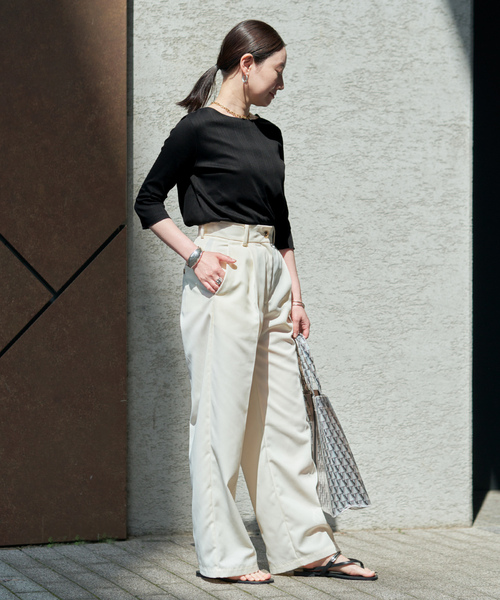 VERMEIL par iena（ヴェルメイユパーイエナ）の「《追加》Ballet neck RIB プルオーバー（Tシャツ/カットソー・レディース・ブラック/ホワイト・FREE）」の6枚目の写真