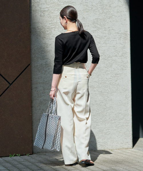 VERMEIL par iena（ヴェルメイユパーイエナ）の「《追加》Ballet neck RIB プルオーバー（Tシャツ/カットソー・レディース・ブラック/ホワイト・FREE）」の7枚目の写真