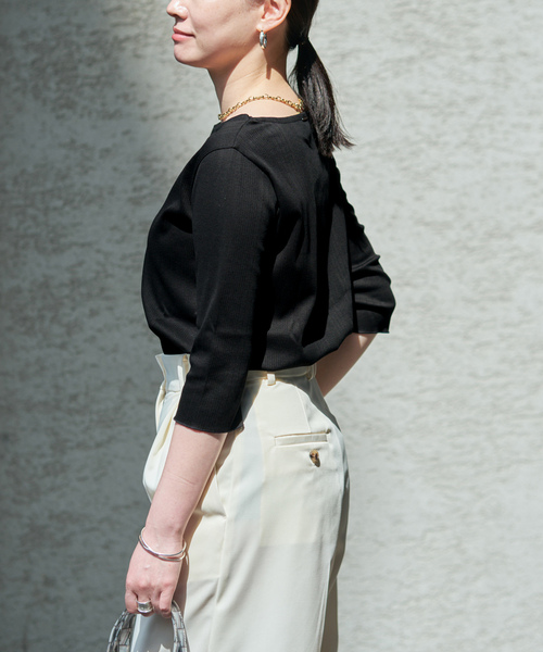 VERMEIL par iena（ヴェルメイユパーイエナ）の「《追加》Ballet neck RIB プルオーバー（Tシャツ/カットソー・レディース・ブラック/ホワイト・FREE）」の8枚目の写真