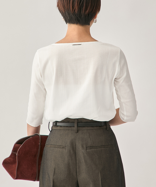 VERMEIL par iena（ヴェルメイユパーイエナ）の「《追加》Ballet neck RIB プルオーバー（Tシャツ/カットソー・レディース・ブラック/ホワイト・FREE）」の15枚目の写真