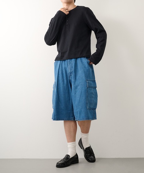 CONTACT(コンタクト)の「【CONTACT】スラブデニム ワイドカーゴハーフパンツ054630(カーゴパンツ・メンズ・ブラック/グレー/ブルー・S/M/L/LL)」の9枚目の写真