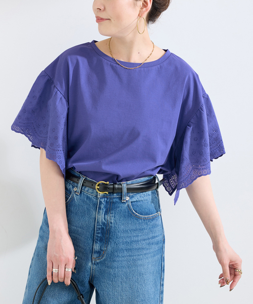 B.C STOCK(ベーセーストック)の「ウォッシャブル / add Function レーススリーブ天竺プルオーバー(Tシャツ/カットソー・レディース・ホワイト/ブラウン/ブルー系その他・FREE)」の1枚目の写真