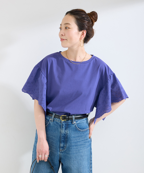 B.C STOCK(ベーセーストック)の「ウォッシャブル / add Function レーススリーブ天竺プルオーバー(Tシャツ/カットソー・レディース・ホワイト/ブラウン/ブルー系その他・FREE)」の6枚目の写真