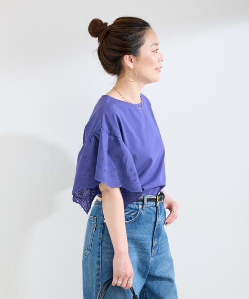 B.C STOCK(ベーセーストック)の「ウォッシャブル / add Function レーススリーブ天竺プルオーバー(Tシャツ/カットソー・レディース・ホワイト/ブラウン/ブルー系その他・FREE)」の7枚目の写真