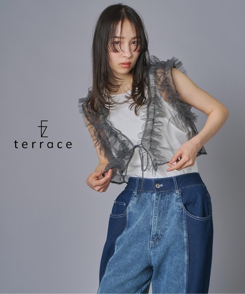 terrace(テラス)の「フリルチュールビスチェ(Tシャツ/カットソー・レディース・ブラウン/チャコール/ホワイト/ブラック・FREE)」の4枚目の写真