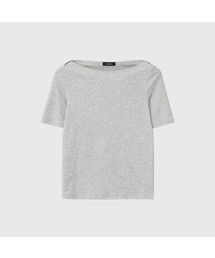 レアボートネックスリムTシャツ_メランジグレー / LEA BOAT NECK SLIM T-SHIRT_MELANGE GREY