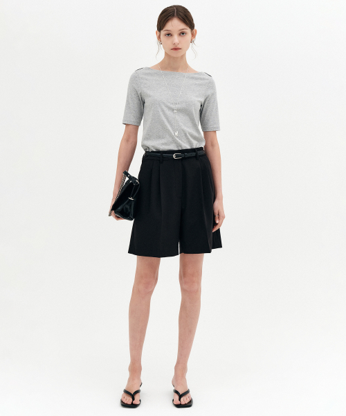 LOOKAST(ルックキャスト)の「レアボートネックスリムTシャツ_メランジグレー / LEA BOAT NECK SLIM T-SHIRT_MELANGE GREY(Tシャツ/カットソー・レディース・ライトグレー・SMALL/MEDIUM)」の3枚目の写真