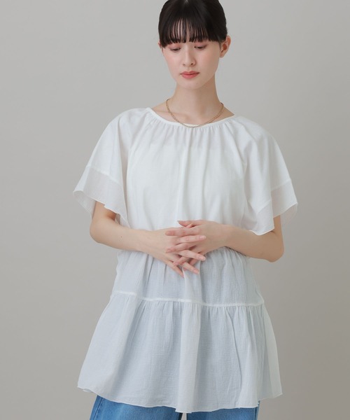 LAKOLE(ラコレ)の「布帛切替ティアードチュニック / 694168(Tシャツ/カットソー・レディース・オレンジ/ブラック/オフホワイト・FREE)」の2枚目の写真