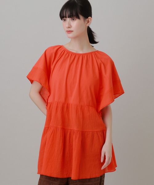 LAKOLE(ラコレ)の「布帛切替ティアードチュニック / 694168(Tシャツ/カットソー・レディース・オレンジ/ブラック/オフホワイト・FREE)」の3枚目の写真