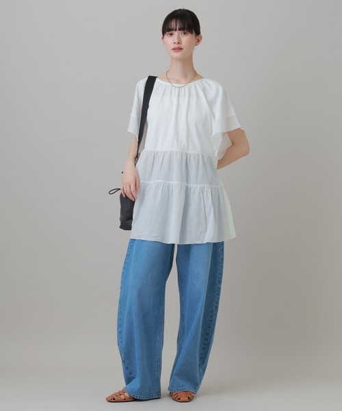 LAKOLE(ラコレ)の「布帛切替ティアードチュニック / 694168(Tシャツ/カットソー・レディース・オレンジ/ブラック/オフホワイト・FREE)」の4枚目の写真