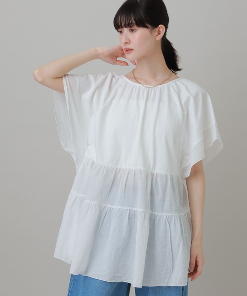LAKOLE(ラコレ)の「布帛切替ティアードチュニック / 694168(Tシャツ/カットソー・レディース・オレンジ/ブラック/オフホワイト・FREE)」の7枚目の写真