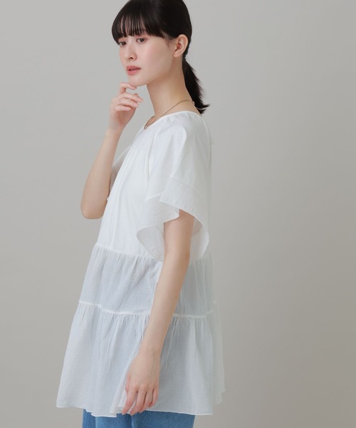 LAKOLE(ラコレ)の「布帛切替ティアードチュニック / 694168(Tシャツ/カットソー・レディース・オレンジ/ブラック/オフホワイト・FREE)」の8枚目の写真