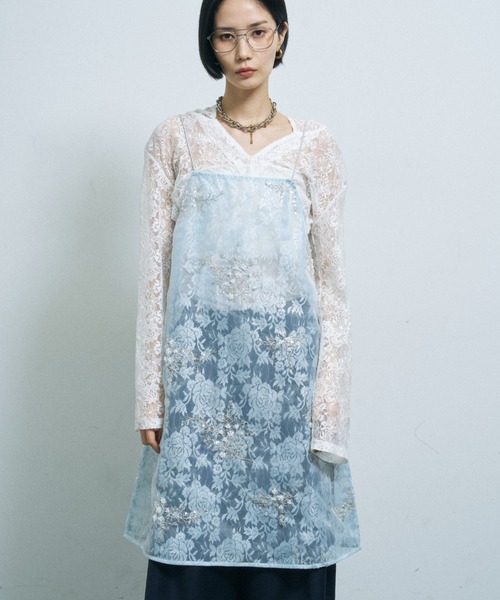 yae(ヤエ)の「Flower spangle layered dress / フラワースパンコールレイヤードドレス(ワンピース・レディース・ライトブルー・FREE)」の1枚目の写真