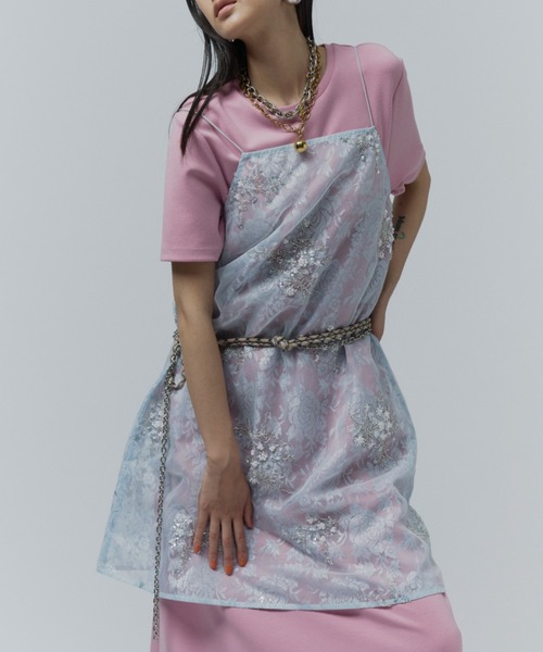 yae(ヤエ)の「Flower spangle layered dress / フラワースパンコールレイヤードドレス(ワンピース・レディース・ライトブルー・FREE)」の20枚目の写真