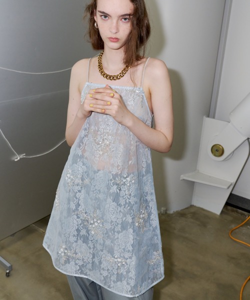 yae(ヤエ)の「Flower spangle layered dress / フラワースパンコールレイヤードドレス(ワンピース・レディース・ライトブルー・FREE)」の3枚目の写真