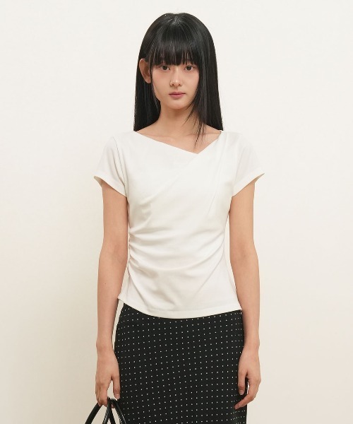 GENERAL IDEA(ジェネラルアイデア)の「【GENERAL IDEA】ドレープシャーリング半袖Tシャツ / DRAPED SHIRRING SHORT-SLEEVE T-SHIRT(Tシャツ/カットソー・レディース・ホワイト/チャコール・S/L/M)」の12枚目の写真