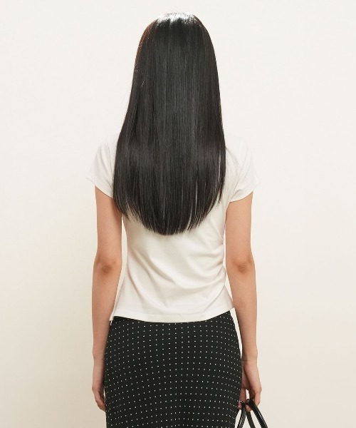 GENERAL IDEA(ジェネラルアイデア)の「【GENERAL IDEA】ドレープシャーリング半袖Tシャツ / DRAPED SHIRRING SHORT-SLEEVE T-SHIRT(Tシャツ/カットソー・レディース・ホワイト/チャコール・S/L/M)」の14枚目の写真