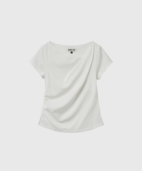 GENERAL IDEA(ジェネラルアイデア)の「【GENERAL IDEA】ドレープシャーリング半袖Tシャツ / DRAPED SHIRRING SHORT-SLEEVE T-SHIRT(Tシャツ/カットソー・レディース・ホワイト/チャコール・S/L/M)」の8枚目の写真