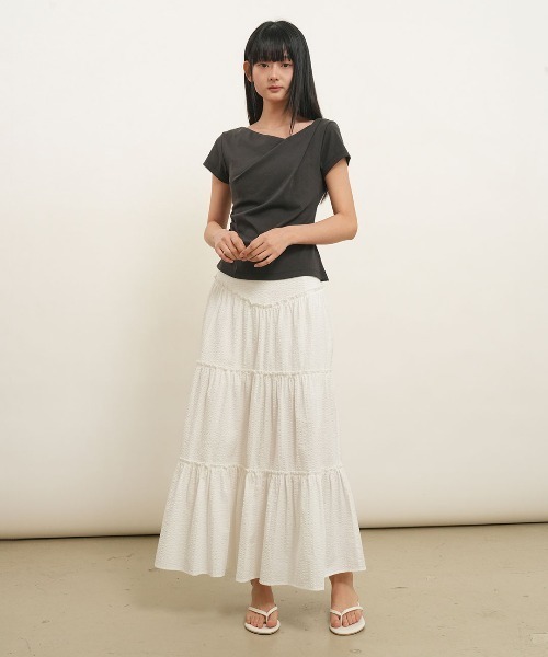 GENERAL IDEA(ジェネラルアイデア)の「【GENERAL IDEA】ドレープシャーリング半袖Tシャツ / DRAPED SHIRRING SHORT-SLEEVE T-SHIRT(Tシャツ/カットソー・レディース・ホワイト/チャコール・S/L/M)」の7枚目の写真