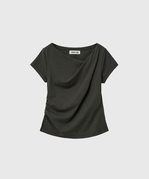 GENERAL IDEA(ジェネラルアイデア)の「【GENERAL IDEA】ドレープシャーリング半袖Tシャツ / DRAPED SHIRRING SHORT-SLEEVE T-SHIRT(Tシャツ/カットソー・レディース・ホワイト/チャコール・S/L/M)」の4枚目の写真