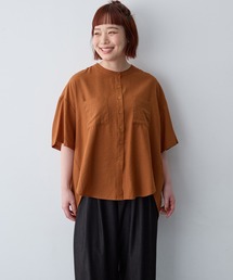【anyfee/大きいサイズ】ノーカラーゆるチュニックシャツ