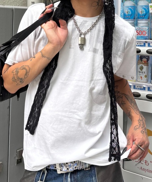 Never mind the XU（ネバーマインドザエックスユー）の「【Never mind the XU】dark angel wash tee / 【ネバーマインド ザ エックスユー】ダークエンジェルウォッシュ半袖Tシャツ（Tシャツ/カットソー・メンズ・ブラック/ホワイト・L）」の2枚目の写真