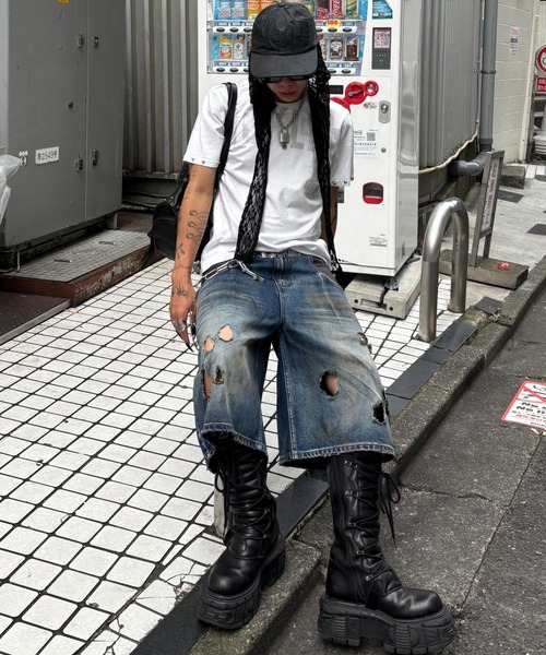 Never mind the XU（ネバーマインドザエックスユー）の「【Never mind the XU】dark angel wash tee / 【ネバーマインド ザ エックスユー】ダークエンジェルウォッシュ半袖Tシャツ（Tシャツ/カットソー・メンズ・ブラック/ホワイト・L）」の6枚目の写真
