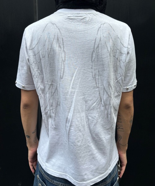 Never mind the XU（ネバーマインドザエックスユー）の「【Never mind the XU】dark angel wash tee / 【ネバーマインド ザ エックスユー】ダークエンジェルウォッシュ半袖Tシャツ（Tシャツ/カットソー・メンズ・ブラック/ホワイト・L）」の11枚目の写真