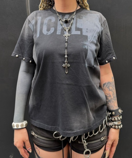 Never mind the XU（ネバーマインドザエックスユー）の「【Never mind the XU】dark angel wash tee / 【ネバーマインド ザ エックスユー】ダークエンジェルウォッシュ半袖Tシャツ（Tシャツ/カットソー・メンズ・ブラック/ホワイト・L）」の21枚目の写真