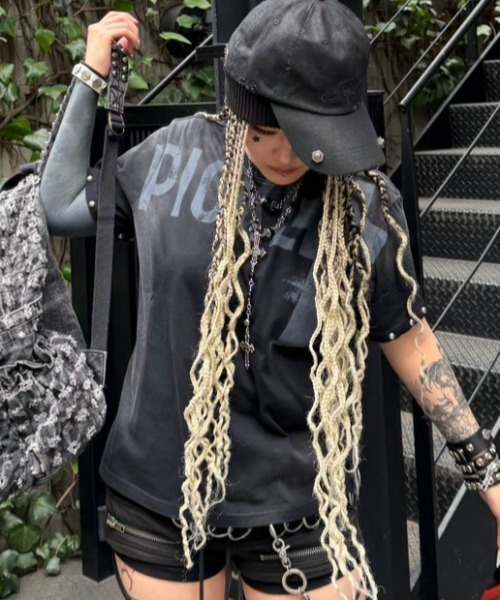 Never mind the XU（ネバーマインドザエックスユー）の「【Never mind the XU】dark angel wash tee / 【ネバーマインド ザ エックスユー】ダークエンジェルウォッシュ半袖Tシャツ（Tシャツ/カットソー・メンズ・ブラック/ホワイト・L）」の18枚目の写真
