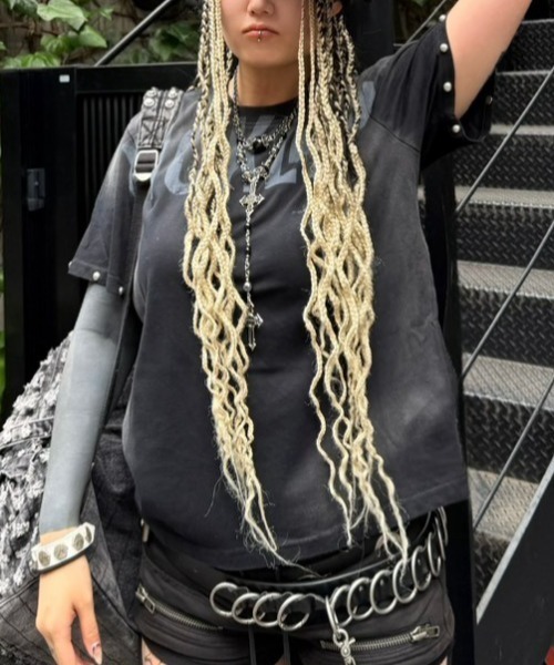 Never mind the XU（ネバーマインドザエックスユー）の「【Never mind the XU】dark angel wash tee / 【ネバーマインド ザ エックスユー】ダークエンジェルウォッシュ半袖Tシャツ（Tシャツ/カットソー・メンズ・ブラック/ホワイト・L）」の16枚目の写真