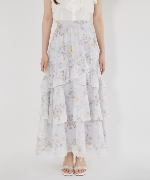 tocco closet(トッコ クローゼット)の「ラメ楊柳フラワープリントアシメフリルティアードスカート(Tシャツ/カットソー・レディース・オフホワイト/ブルー・M)」の19枚目の写真