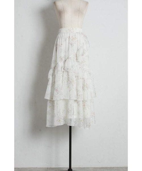 tocco closet(トッコ クローゼット)の「ラメ楊柳フラワープリントアシメフリルティアードスカート(Tシャツ/カットソー・レディース・オフホワイト/ブルー・M)」の21枚目の写真