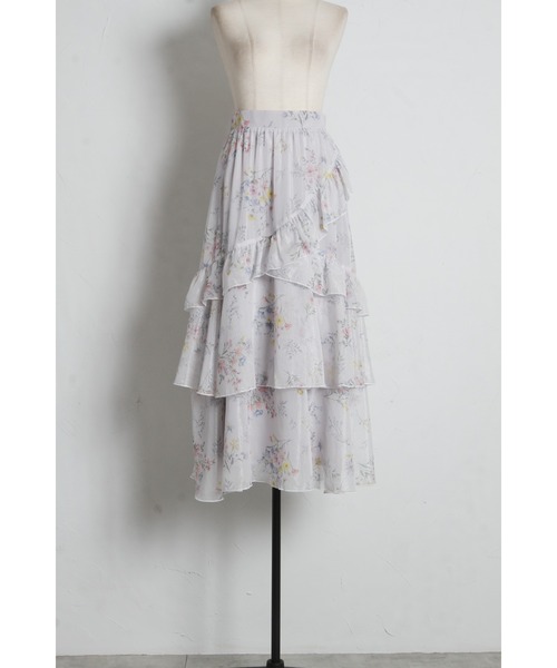 tocco closet(トッコ クローゼット)の「ラメ楊柳フラワープリントアシメフリルティアードスカート(Tシャツ/カットソー・レディース・オフホワイト/ブルー・M)」の22枚目の写真
