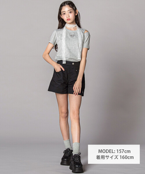 ZIDDY（ジディ）の「レースストールファスナーTシャツ(130~160cm)（Tシャツ/カットソー・キッズ・ブラック/グレー・130cm/140cm/FREE/150cm）」の4枚目の写真