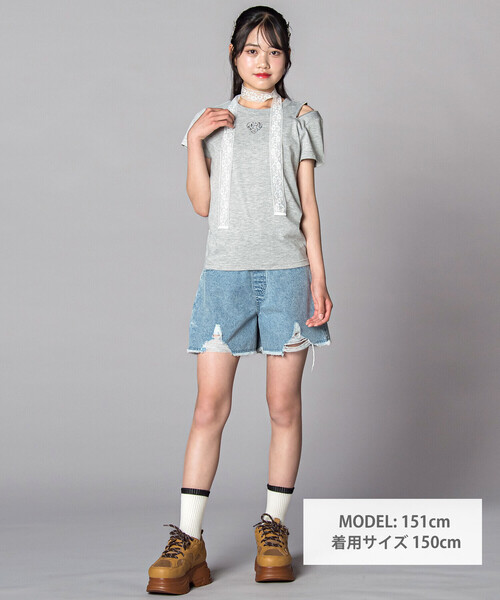 ZIDDY（ジディ）の「レースストールファスナーTシャツ(130~160cm)（Tシャツ/カットソー・キッズ・ブラック/グレー・130cm/140cm/FREE/150cm）」の5枚目の写真