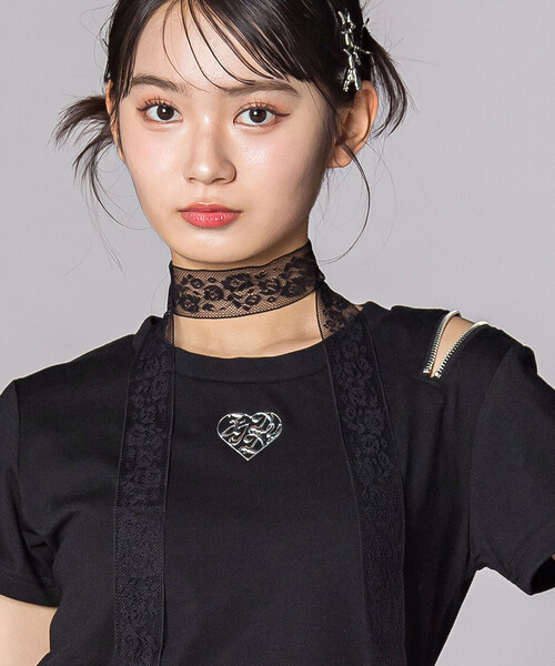 ZIDDY（ジディ）の「レースストールファスナーTシャツ(130~160cm)（Tシャツ/カットソー・キッズ・ブラック/グレー・130cm/140cm/FREE/150cm）」の7枚目の写真