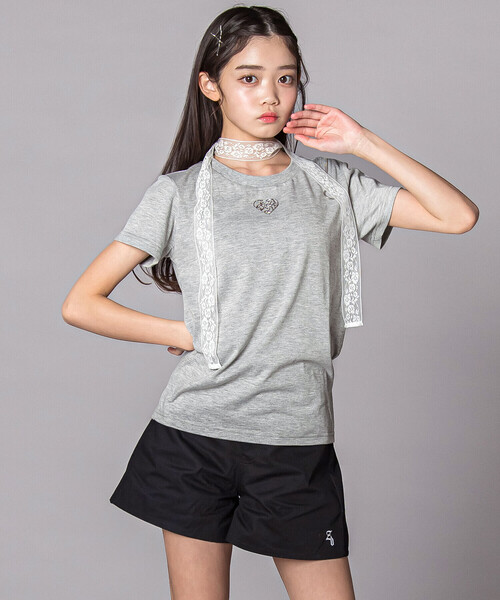 ZIDDY（ジディ）の「レースストールファスナーTシャツ(130~160cm)（Tシャツ/カットソー・キッズ・ブラック/グレー・130cm/140cm/FREE/150cm）」の8枚目の写真