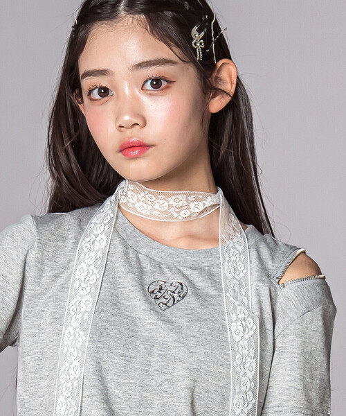 ZIDDY（ジディ）の「レースストールファスナーTシャツ(130~160cm)（Tシャツ/カットソー・キッズ・ブラック/グレー・130cm/140cm/FREE/150cm）」の9枚目の写真