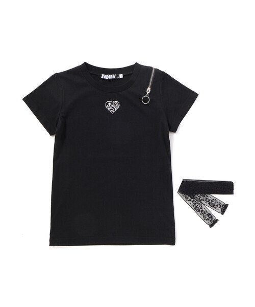 ZIDDY（ジディ）の「レースストールファスナーTシャツ(130~160cm)（Tシャツ/カットソー・キッズ・ブラック/グレー・130cm/140cm/FREE/150cm）」の10枚目の写真