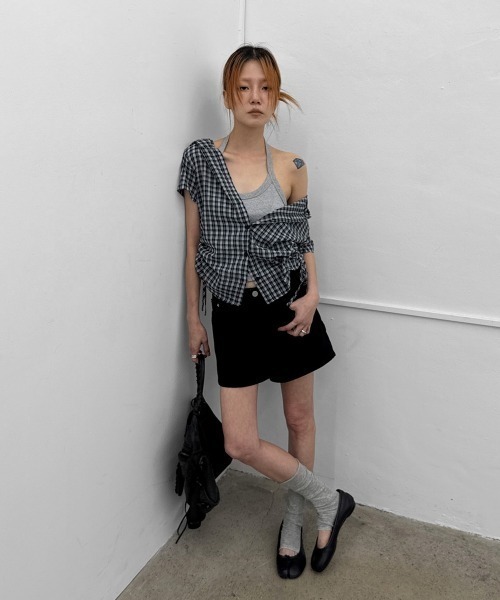 BLACKUP（ブラックアップ）の「[MADE] ペンコチェックストリングフードシャツ（シャツ/ブラウス・レディース・ピンク/ネイビー・SMALL/MEDIUM）」の6枚目の写真